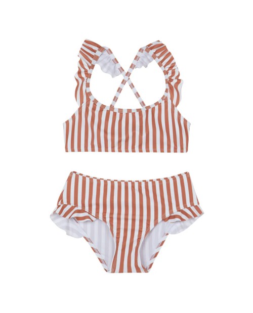 Sweet Stripe Square Neck Ruffle One Piece