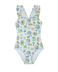 Capri Vibes Square Neck Ruffle One Piece -Wh/multi