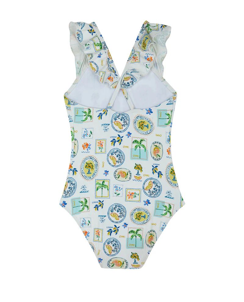 Capri Vibes Square Neck Ruffle One Piece -Wh/multi