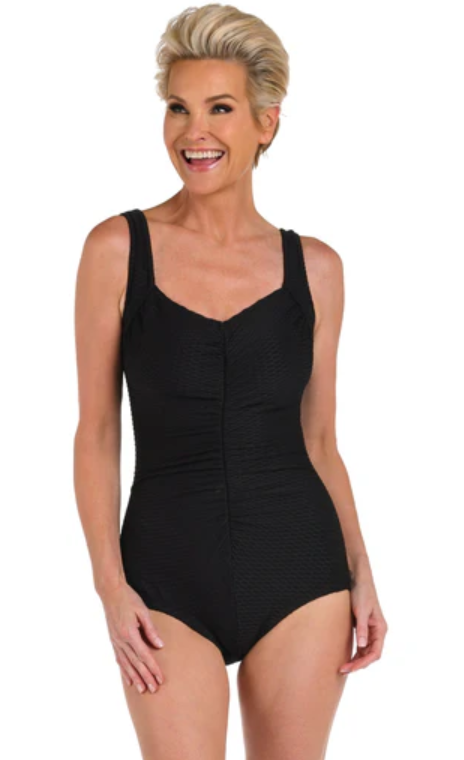 Textured Spa Shirred Front Girl Leg One Piece